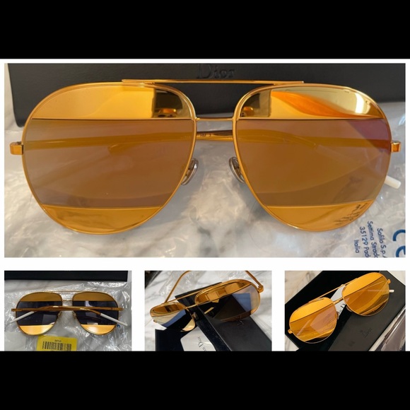 CHRISTIAN DIORSPLIT YELLOW GOLD &GREY MIRRORED LENSES WITH MONOGRAMED SUNNIES - Picture 16 of 16